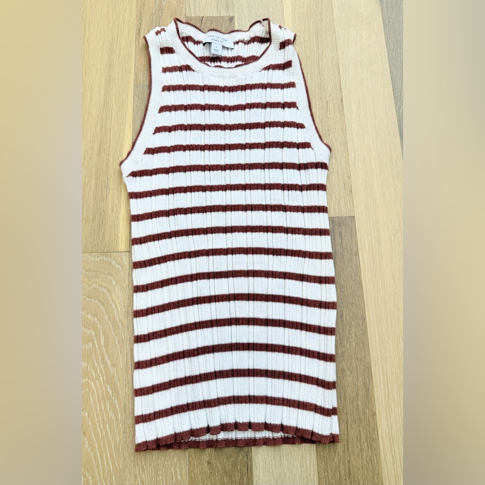 Ann Taylor Weekend Women’s White and Terracotta Striped Knit Top